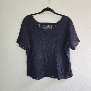 Vintage 90s Nan Flower Lace Top 2X Sheer Layering Dark Romantic Goth Coquette